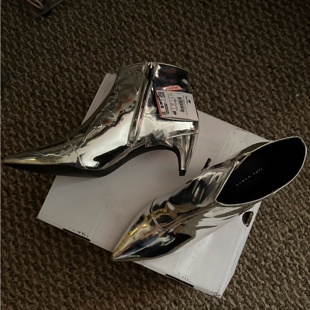 Zara Silver Metallic booties